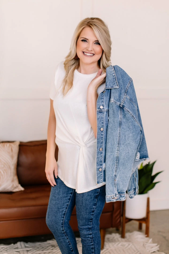 No Ship Drop Ship In A Bind Twist Front Top In Cream 1 No Ship Drop Ship In A Bind Twist Front Top In Cream