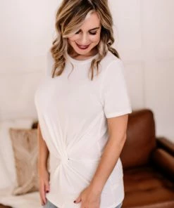 No Ship Drop Ship In A Bind Twist Front Top In Cream 17 No Ship Drop Ship In A Bind Twist Front Top In Cream