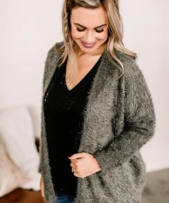 No Ship Drop Ship Stay With Me Feather Cardigan In Olive Apparel