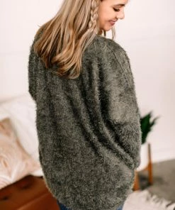 No Ship Drop Ship Stay With Me Feather Cardigan In Olive Apparel