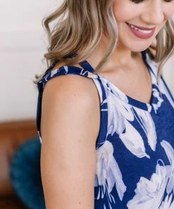 No Ship Drop Ship Apparel Set A Different Tone Blue Floral Tank Top