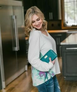 No Ship Drop Ship Aqua Blooms Top