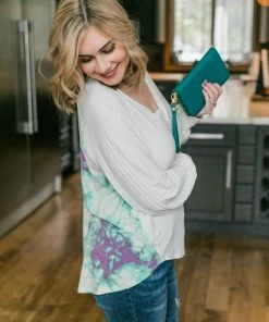 No Ship Drop Ship Aqua Blooms Top