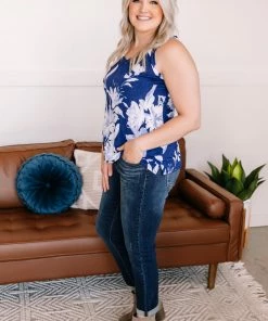 No Ship Drop Ship Apparel Set A Different Tone Blue Floral Tank Top