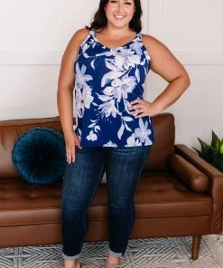 No Ship Drop Ship Apparel Set A Different Tone Blue Floral Tank Top