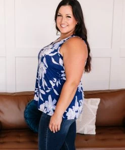 No Ship Drop Ship Apparel Set A Different Tone Blue Floral Tank Top