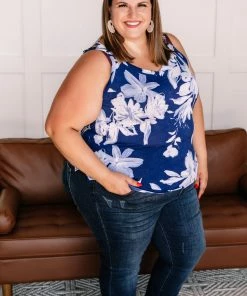 No Ship Drop Ship Apparel Set A Different Tone Blue Floral Tank Top