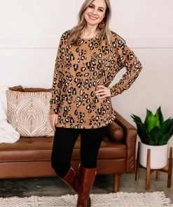No Ship Drop Ship When You Know, You Know Mocha Leopard Knit Top