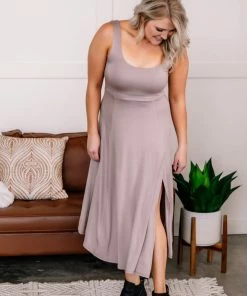 No Ship Drop Ship Get The Inside Scoop Neck Dress In Taupe Apparel