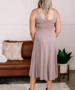 No Ship Drop Ship Get The Inside Scoop Neck Dress In Taupe Apparel
