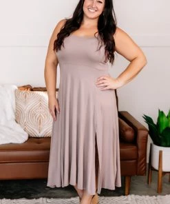 No Ship Drop Ship Get The Inside Scoop Neck Dress In Taupe Apparel