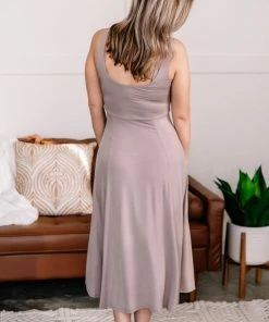 No Ship Drop Ship Get The Inside Scoop Neck Dress In Taupe Apparel