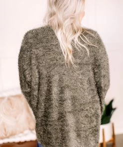 No Ship Drop Ship Stay With Me Feather Cardigan In Olive Apparel