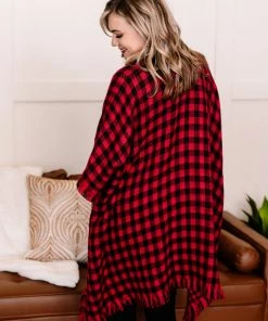 No Ship Drop Ship Double Down Black & Red Plaid Kimono