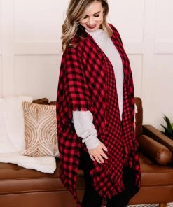 No Ship Drop Ship Double Down Black & Red Plaid Kimono