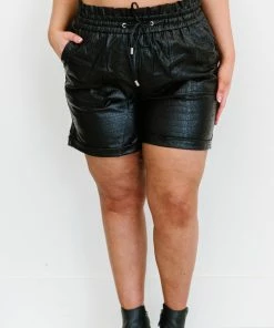 Trendsi Apparel Make It Happen Faux Leather Paper Bag Shorts In Black Crocodile