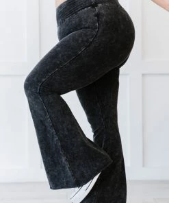 Trendsi Cloud Walker Full Size Acid Wash Raw Hem Flare Pants Apparel