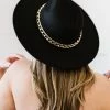 Trendsi Finishing Touches Gold Chain Flat Brim Fedora