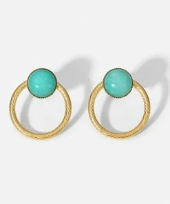 Trendsi Apparel Gold-Plated Circle Stone Stud Earrings