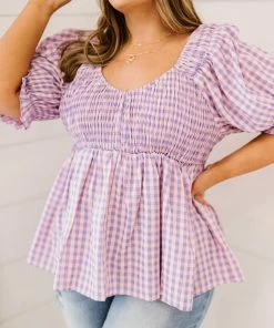 Trendsi Gingham Smocked Babydoll Top In Lavender Pink 12 Trendsi Gingham Smocked Babydoll Top In Lavender Pink