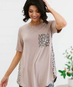 Trendsi Say Anything Leopard Panel Tee In Ash Mocha Apparel