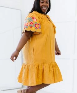 Trendsi Apparel Flowers For You Embroidered Dress In Mustard
