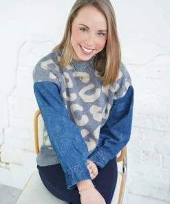 Adora Leopard Knit Denim Sweater