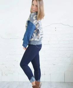 Adora Leopard Knit Denim Sweater
