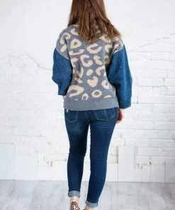Adora Leopard Knit Denim Sweater