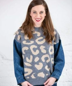 Adora Leopard Knit Denim Sweater