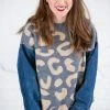 Adora Leopard Knit Denim Sweater