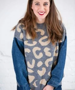 Adora Leopard Knit Denim Sweater