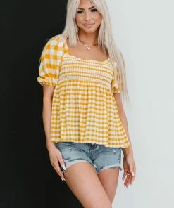 Trendsi Sunny Meadow Gingham Babydoll Top Apparel