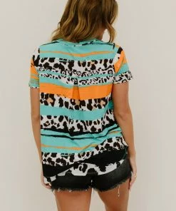 Trendsi GHG- Shop Singles Abstract Art Printed Notched Tee Shirt (GHG-S)