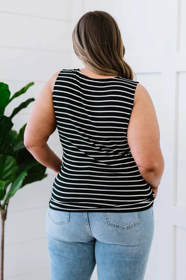 Trendsi Let's Be Honest Front Knot Stripe Tank In Black 5 Trendsi Let's Be Honest Front Knot Stripe Tank In Black