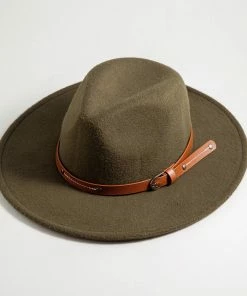 Avenue Zoe Boho Faux Wool Felt Panama Hat With Leather Strap Apparel