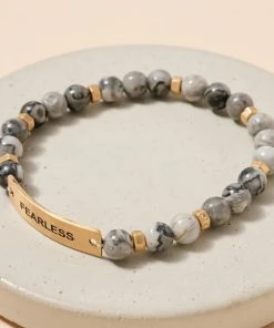 Avenue Zoe Apparel Fearless Grey Stone Beaded Stretch Bracelet