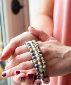 Avenue Zoe Apparel Fearless Grey Stone Beaded Stretch Bracelet