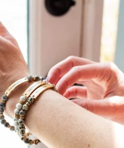 Avenue Zoe Apparel Fearless White Stone Beaded Stretch Bracelet