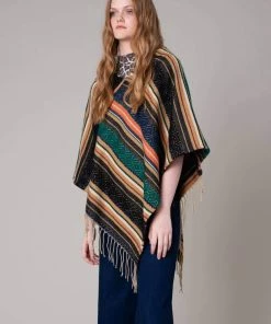 Avenue Zoe Apparel Ethnic Serape Inspired Poncho With Fringe