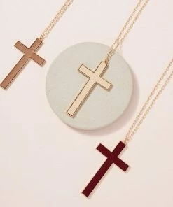 Avenue Zoe Leather Cross Pendant Long Necklace