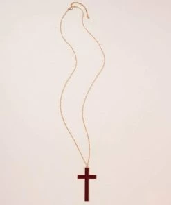 Avenue Zoe Leather Cross Pendant Long Necklace