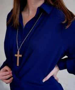 Avenue Zoe Leather Cross Pendant Long Necklace