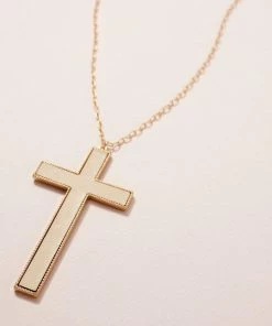 Avenue Zoe Leather Cross Pendant Long Necklace