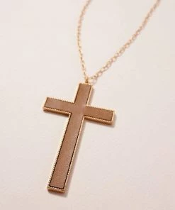 Avenue Zoe Leather Cross Pendant Long Necklace