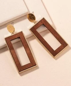Avenue Zoe Apparel Rectangular Wood Dangling Earrings