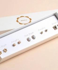 Avenue Zoe Square Stone Box Earring Set - Grey