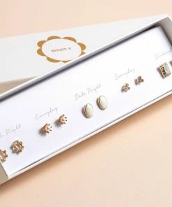 Avenue Zoe Square Stone Box Earring Set - Natural