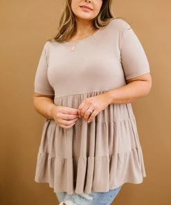 Trendsi Round Neck Babydoll Tunic In Ash Mocha