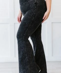 Trendsi Cloud Walker Full Size Acid Wash Raw Hem Flare Pants Apparel